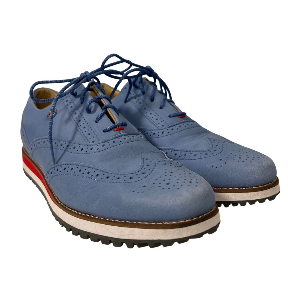 FootJoy Men's Custom Light Blue Red White RARE Monochrome Preppy‎ Golf Shoes 8M